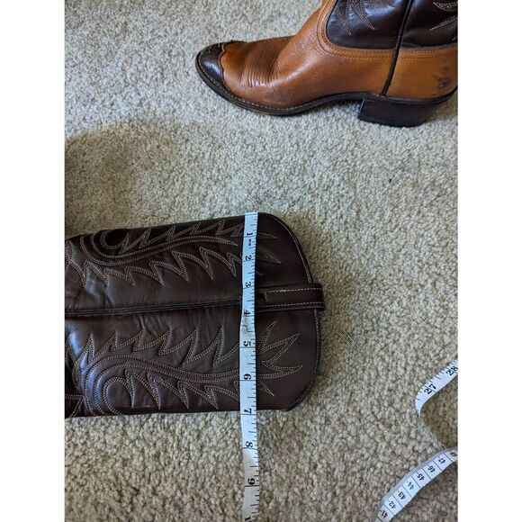 Men’s 8.5D Brown Leather Western Cowboy Boots Pointed Toe Mid Calf Shaft - Picture 7 of 8